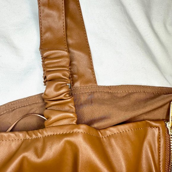 Brown Faux Leather Set the Scene Pleated Crop Tank Top - Picture 8 of 16